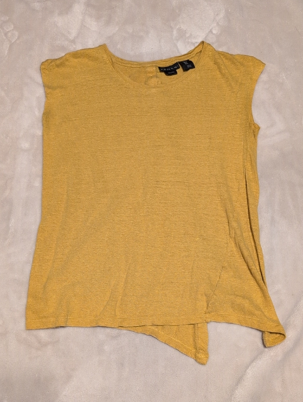 Tahari Mustard Yellow Sleeveless Asymmetric Hem Tank